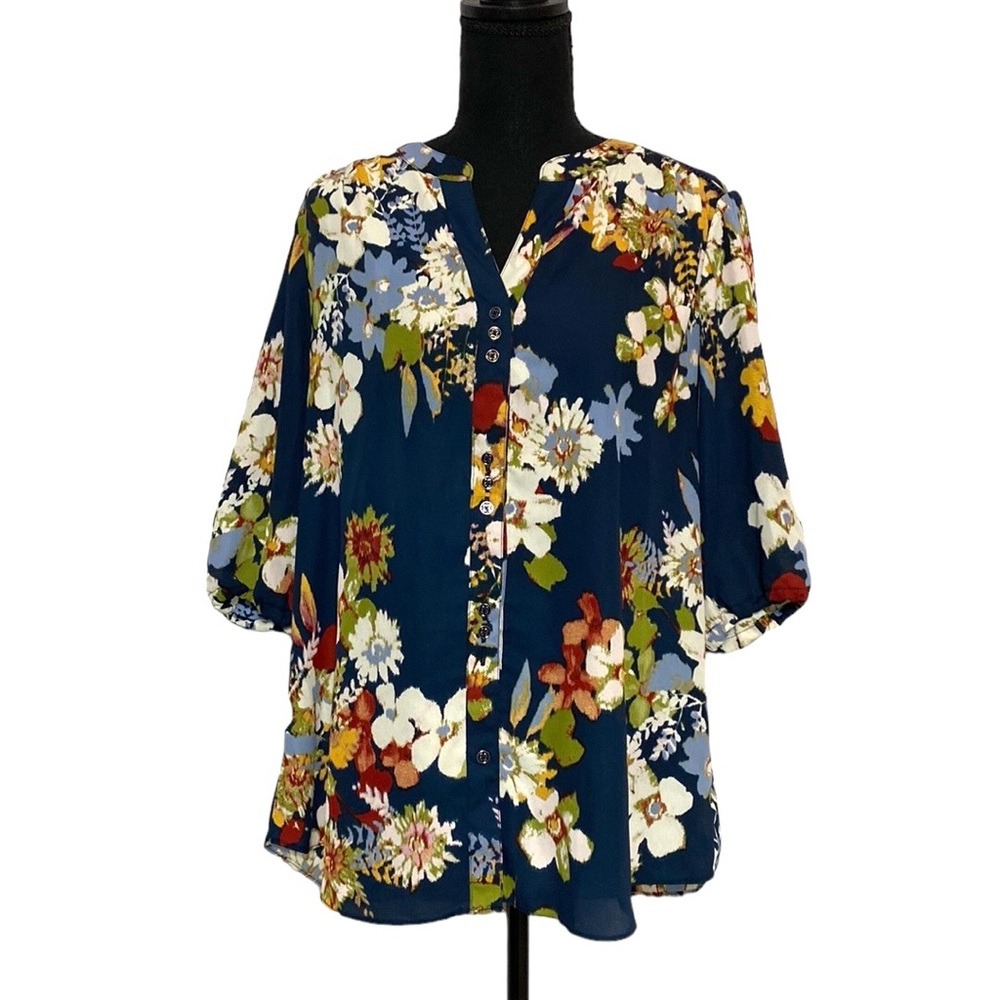 Floral V-Neck Business Casual Blouse L